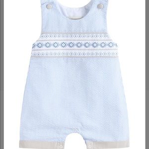 Smocked seersucker shortall